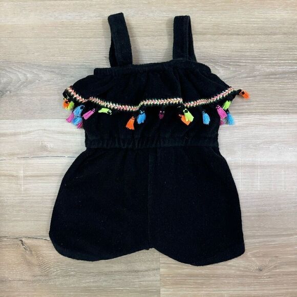 Juicy Couture Kids Size 12Mo Black Velour One Piece Romper Tassel Ruffle Trim - Picture 4 of 4